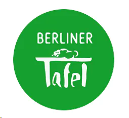 Grünes Logo der Berliner Tafel mit Schriftzug und Geschirr.